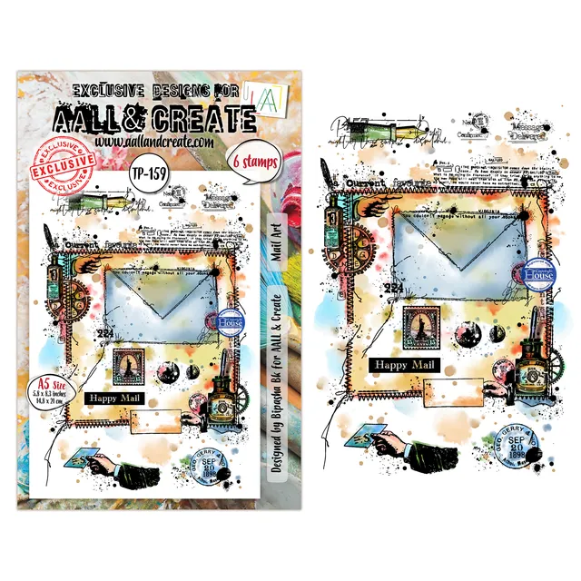 Aall and Create TP-159 Mail Art clearstempel A5 brevtema