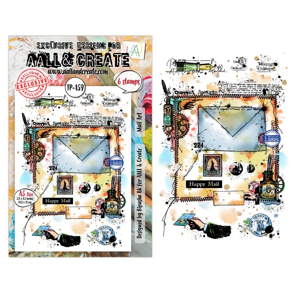 Aall and Create TP-159 Mail Art clearstempel A5 brevtema