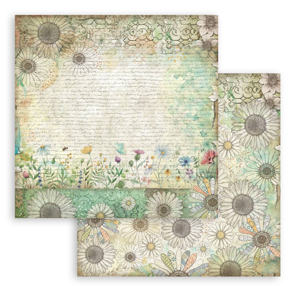 Stamperia Daisy Art papirblokk 8x8 blomstermønster