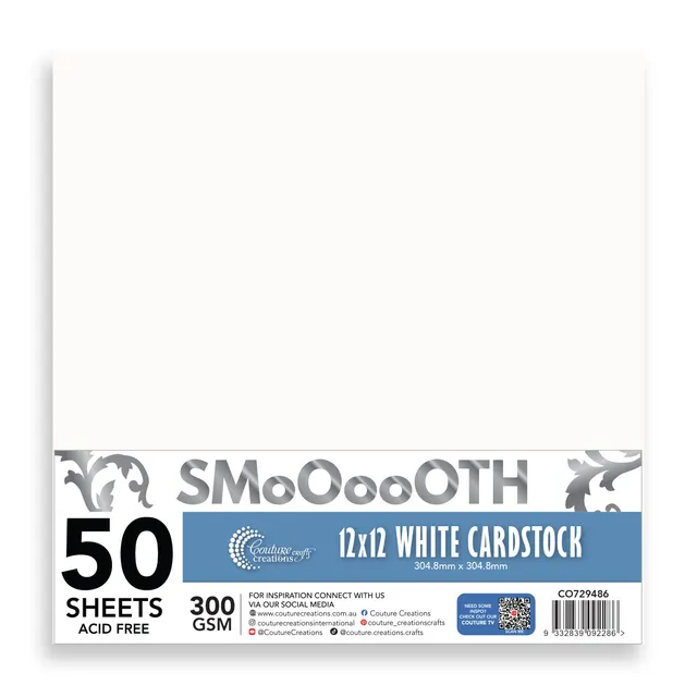 Couture Creations White kartong 12x12 300 g 50 ark hvit