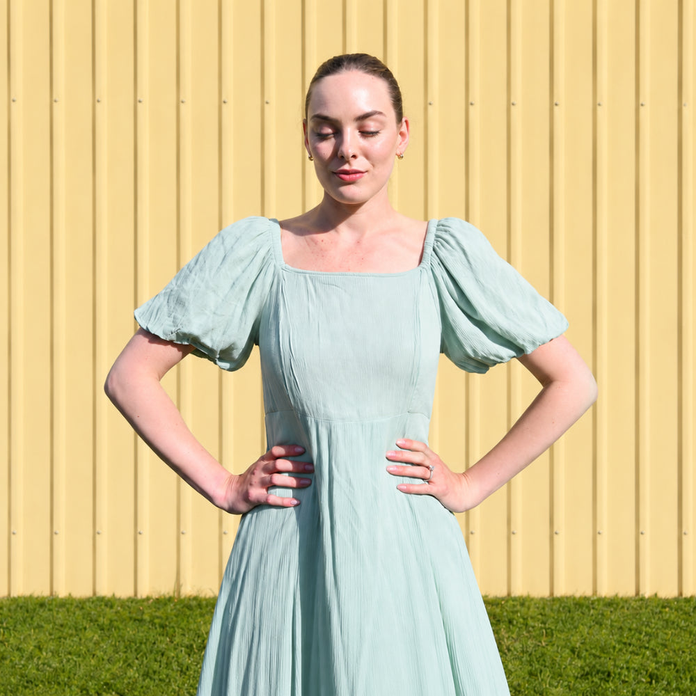 K&Co. Sunset Spritz Puff Sleeve Dress kjole seafoam viskose