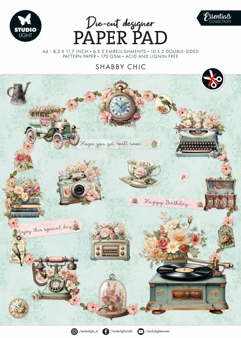 Studio Light Essentials Shabby chic papirblokk dieskutt