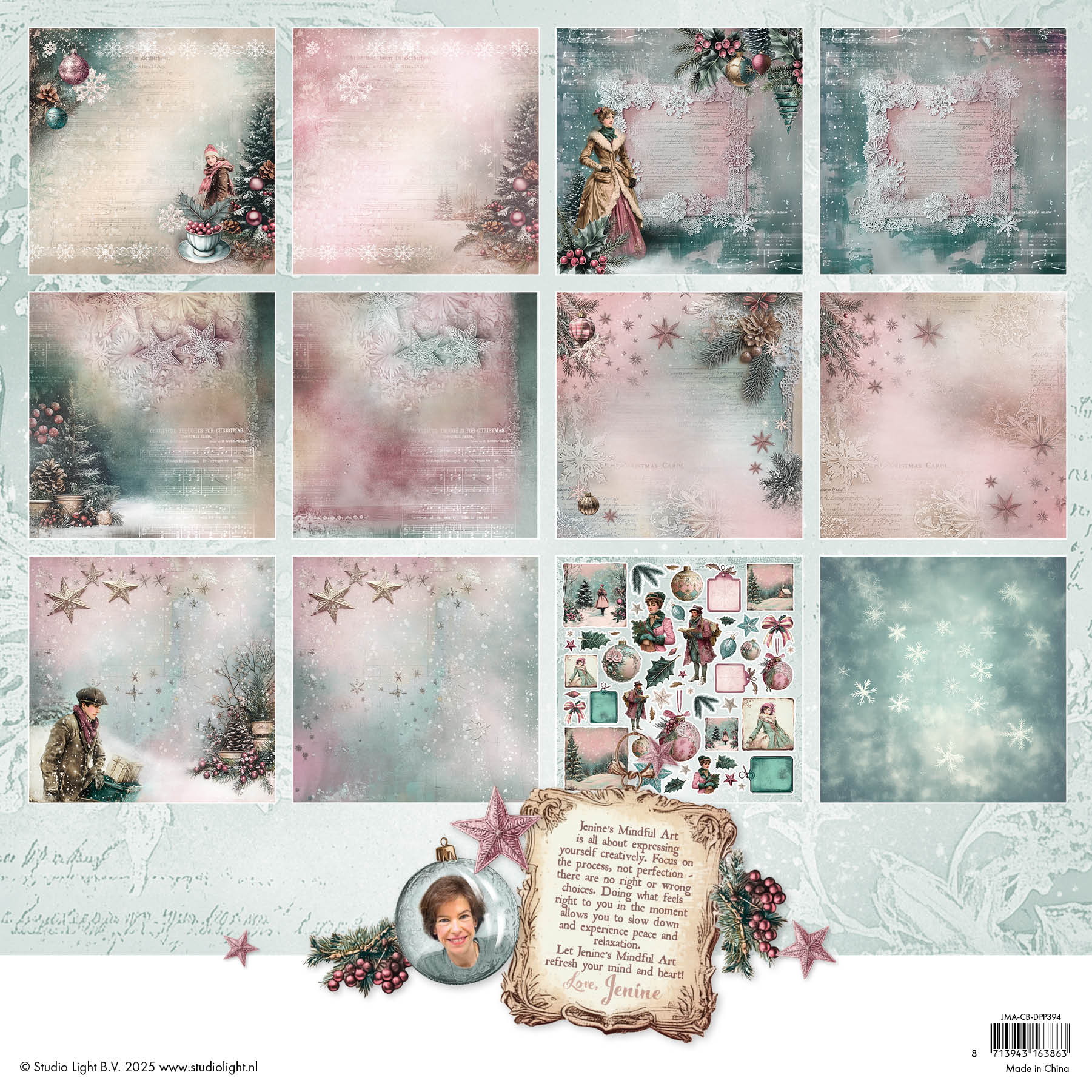 Jenine's Mindful Art Christmas Blush papirblokk 12 ark 30x30