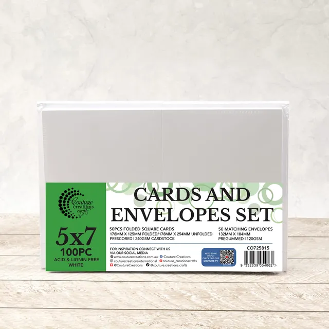Couture Creations 5x7 hvite kort med konvolutt 50 sett