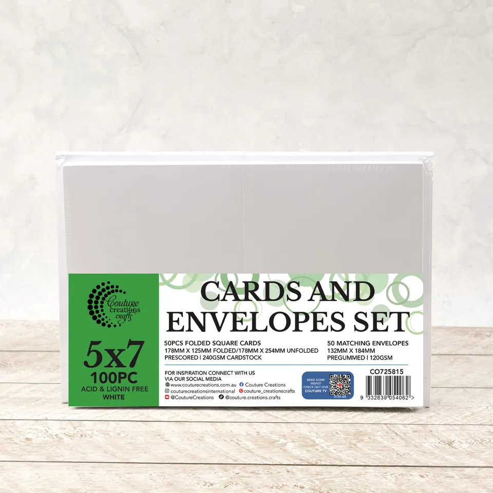 Couture Creations 5x7 hvite kort med konvolutt 50 sett
