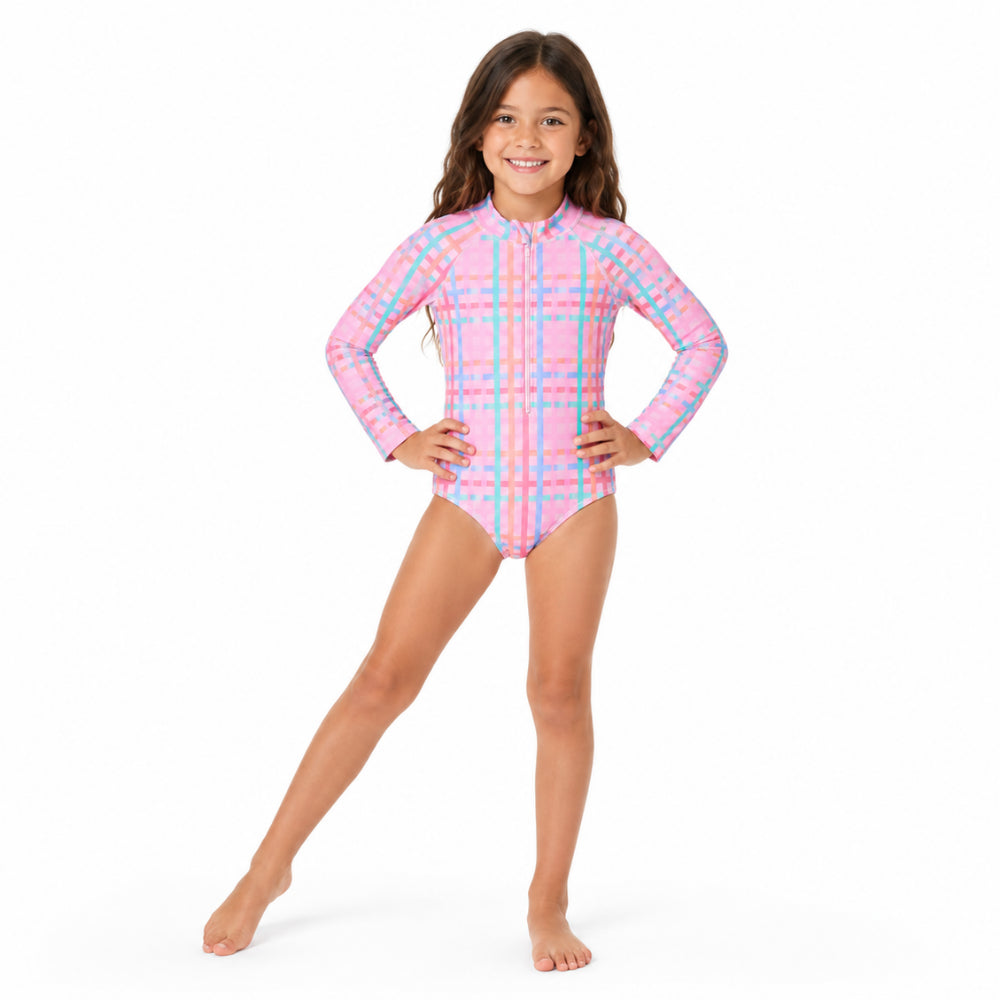 Good Vibes Sherbet Gingham baddrakt barn langermet UPF50+