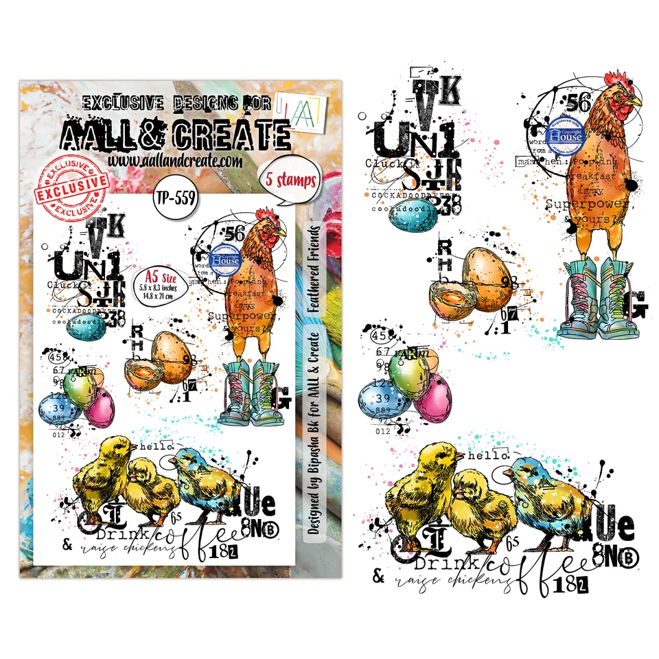Aall and Create TP-559 Feathered Friends stempelsett A5 fugl