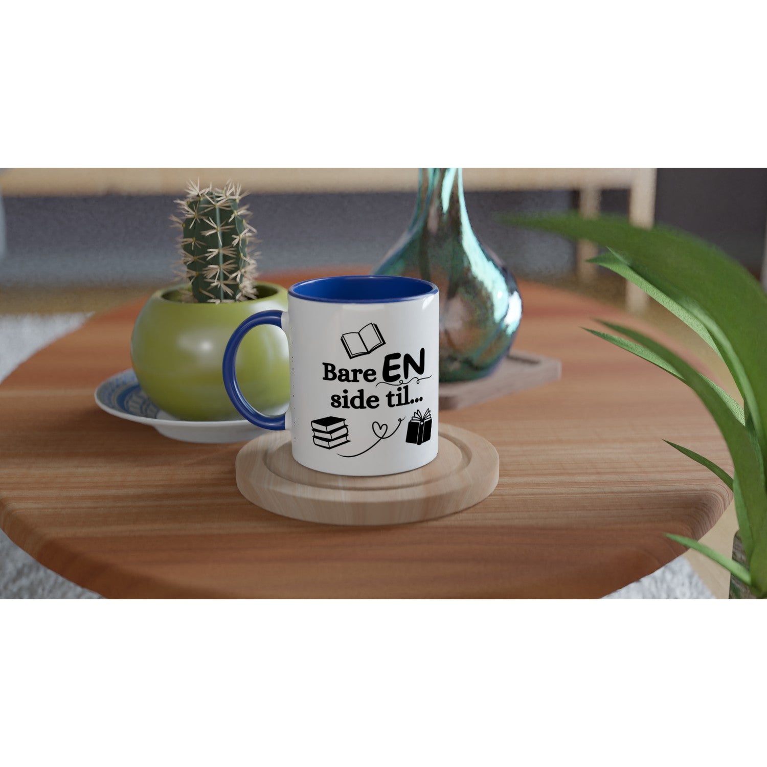 Papirglede Bare EN side til krus hvit blå 325 ml