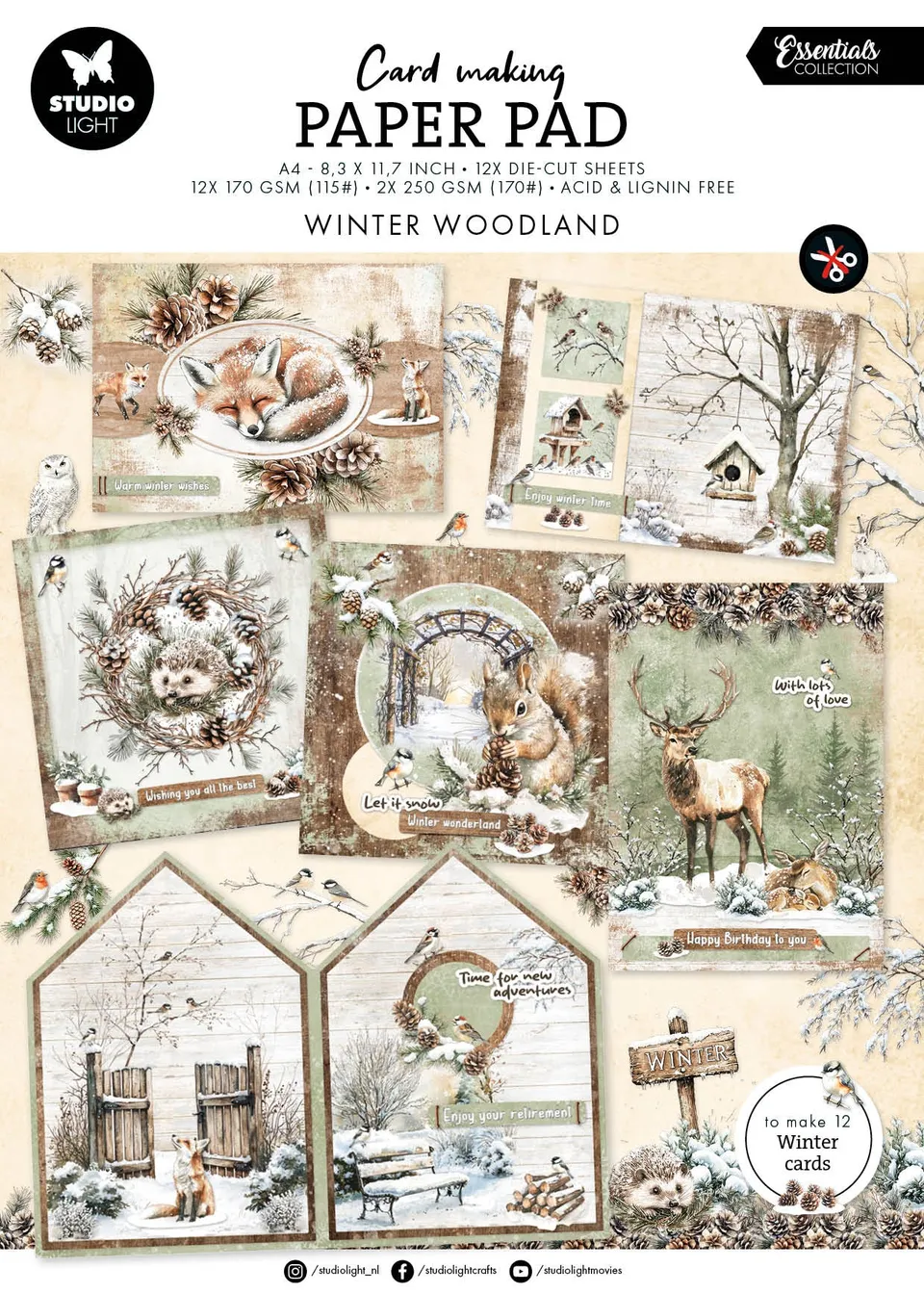 Studio Light Essentials Winter Woodland papirblokk 14 ark