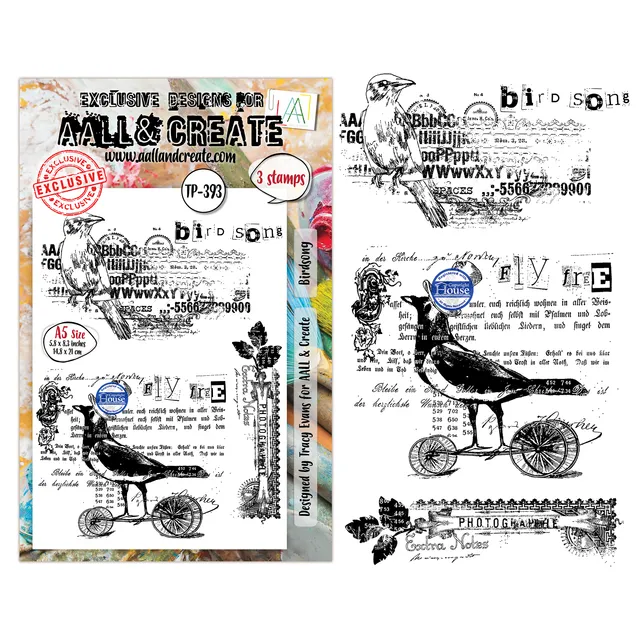 Aall and Create TP-393 Birdsong stempelsett A5 fuglemotiv