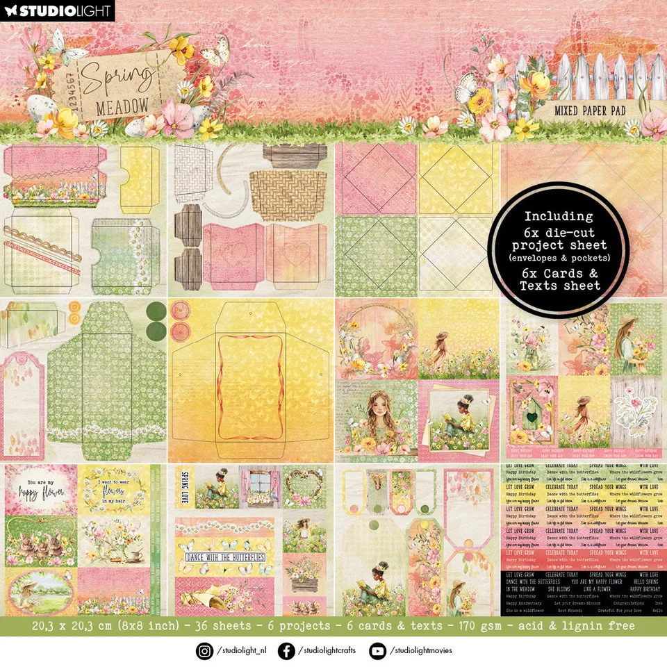 Studio Light Spring Meadow papirblokk kort og konvolutter