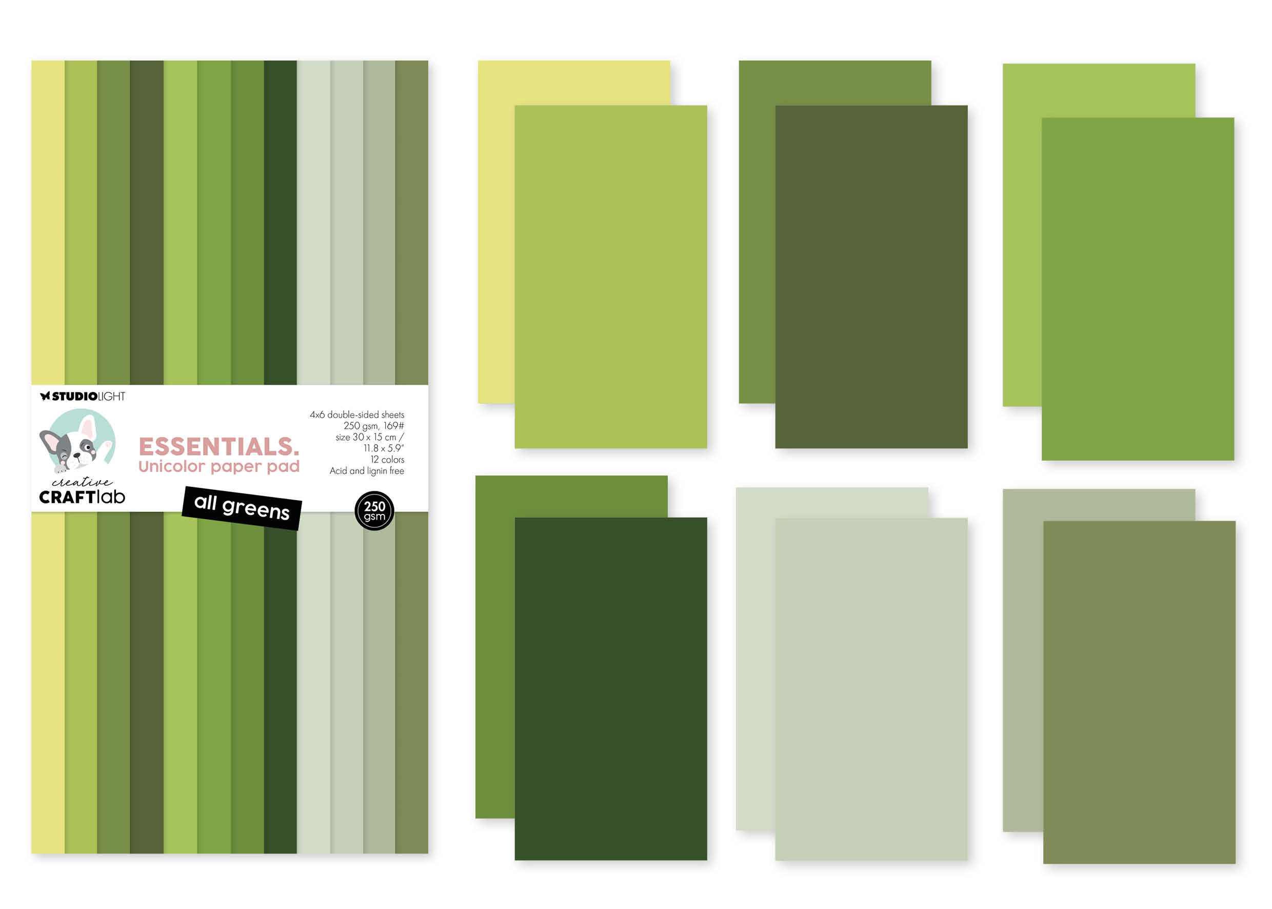 Studio Light Creative Craftlab papirblokk All greens grønn 150x300