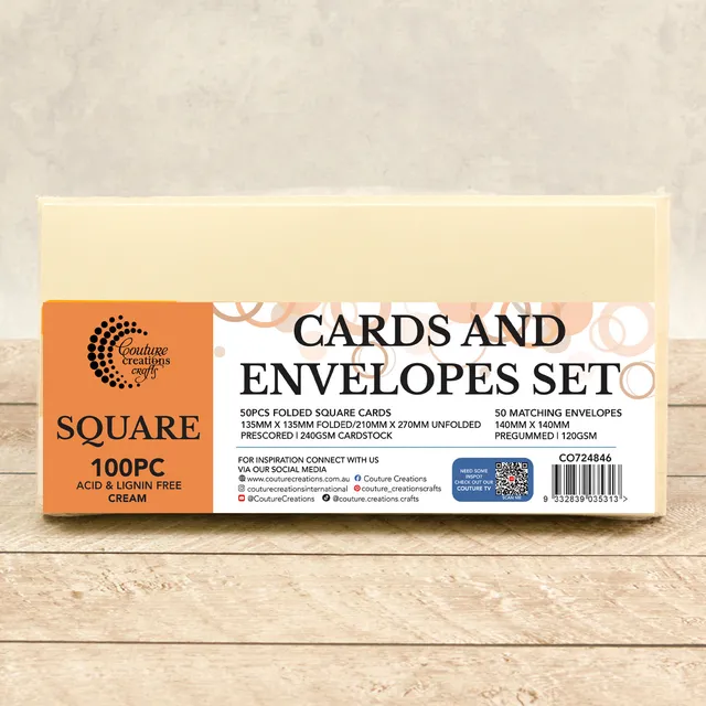 Couture Creations Square Cream kortsett 50 kort konvolutt krem
