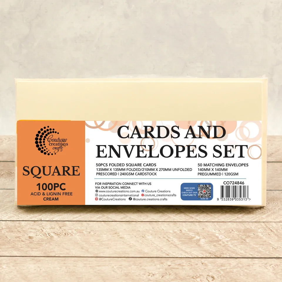 Couture Creations Square Cream kortsett 50 kort konvolutt krem