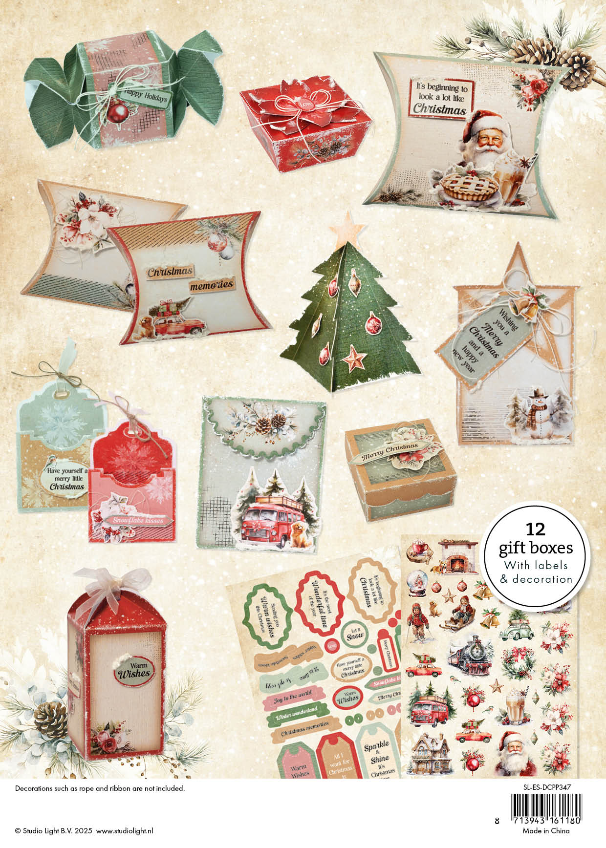 Studio Light Essentials DIY Giftboxes julegaver papirblokk 12 ark