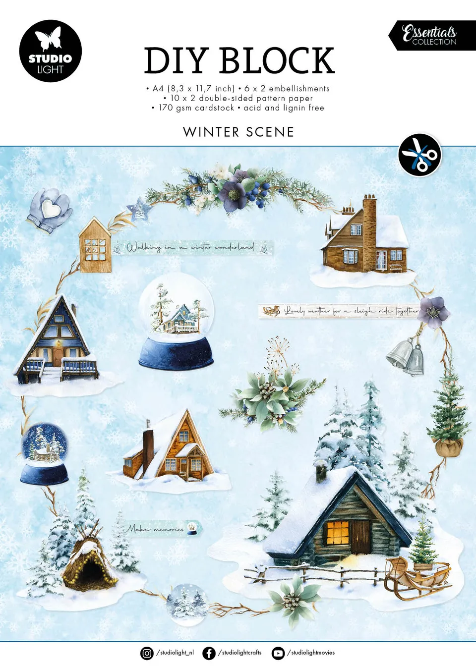 Studio Light Essentials Winter scene dieskutt papirblokk vinter