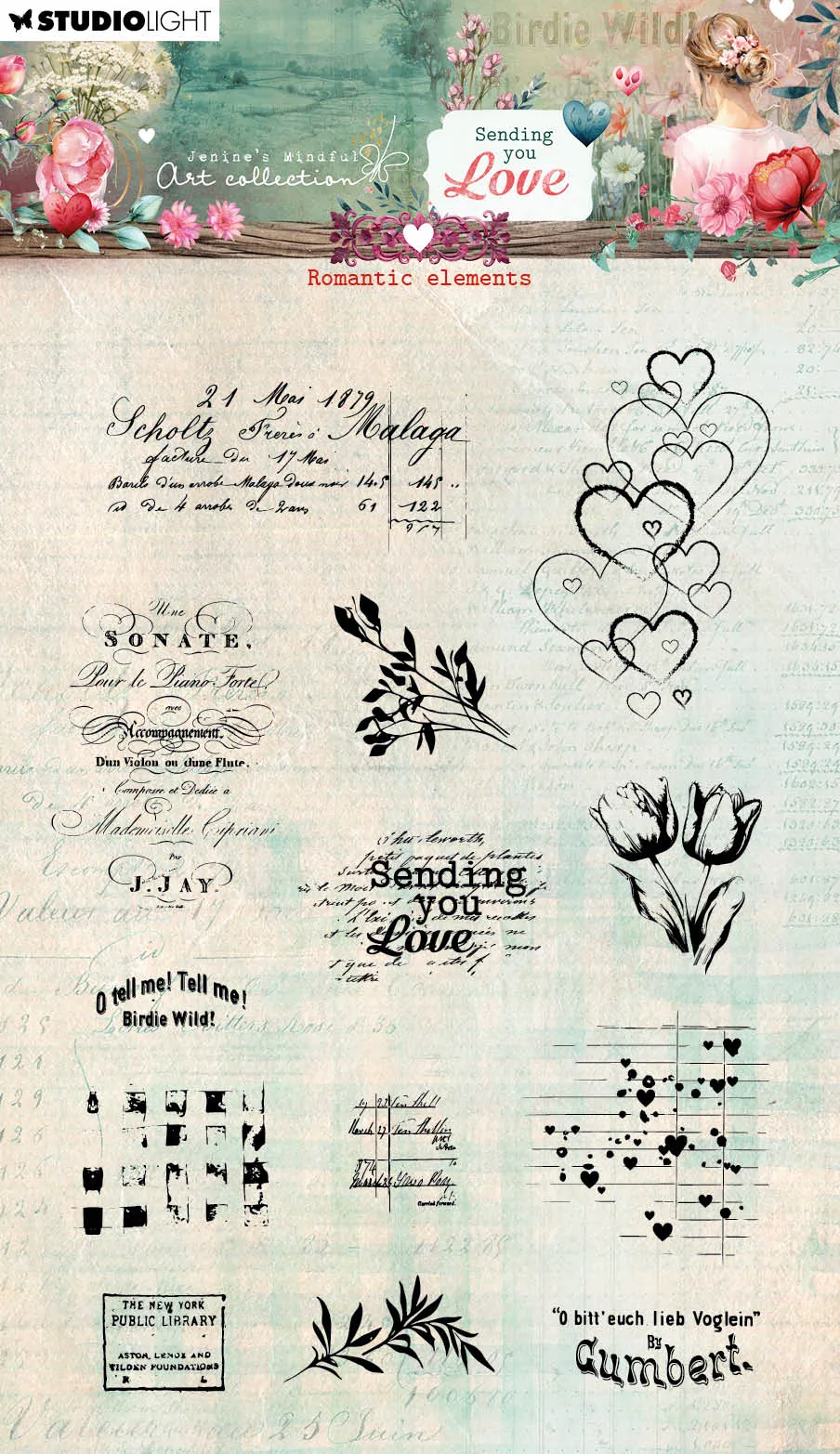 Jenine's Mindful Art Sending You Love stempel romantiske motiv