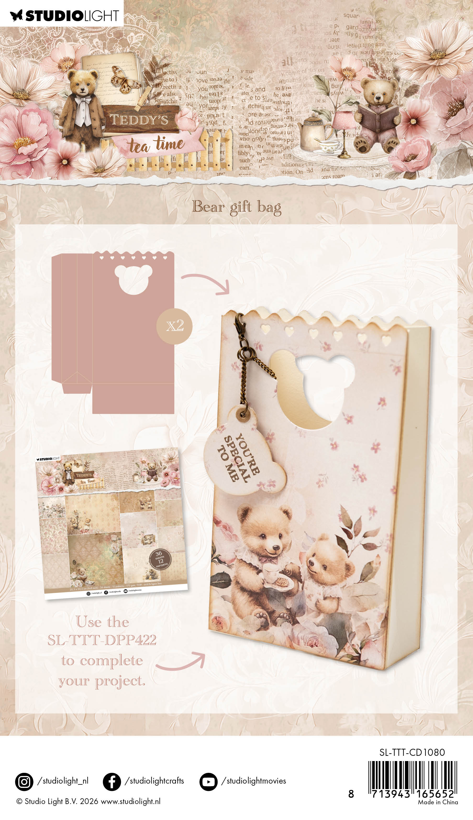 Studio Light Teddy's Tea Time dies Bear gift bag
