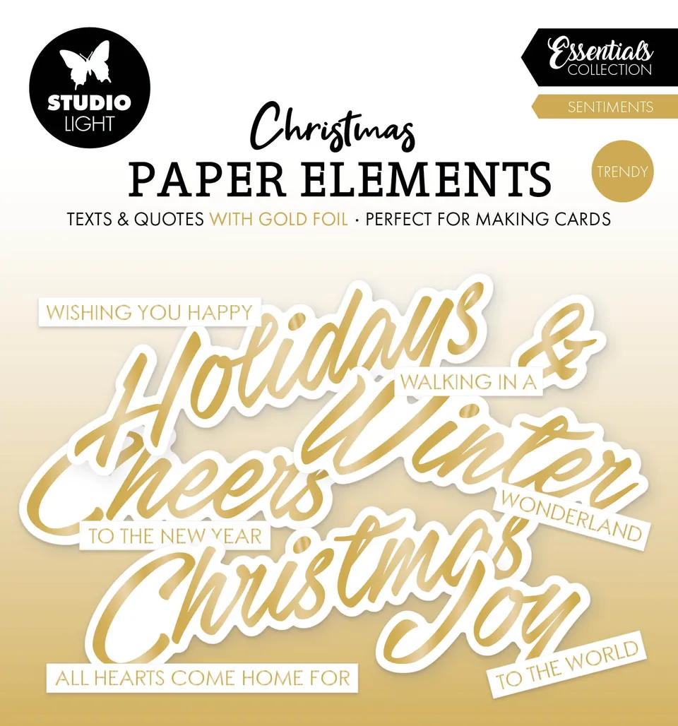 Studio Light Essentials Gold Sentiments papirelementer 40 stk
