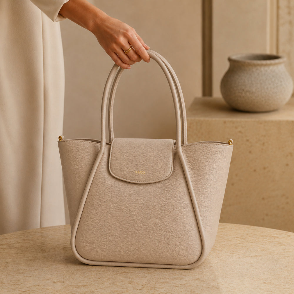 KaiserCraft K&Co Flapover tote beige ekte skinn