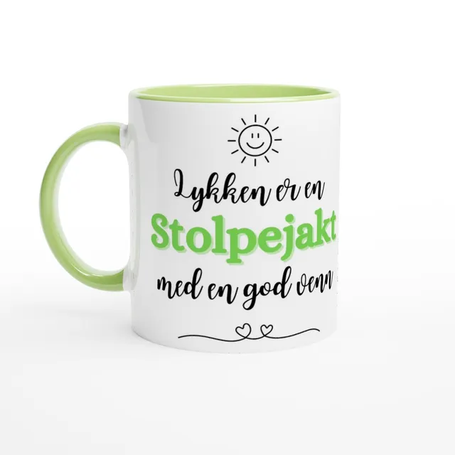 Papirglede Lykken er en Stolpejakt krus 325 ml hvit grønn