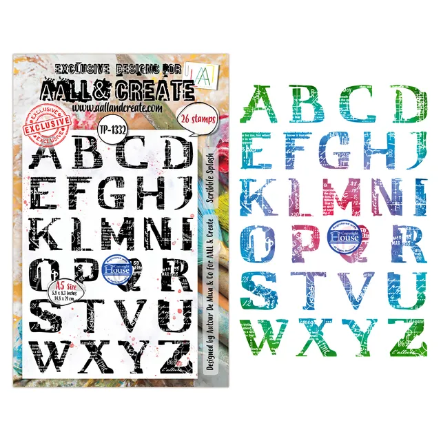 AALL & Create TP-1332 A5 stempelsett Scribble Splash 26 stk