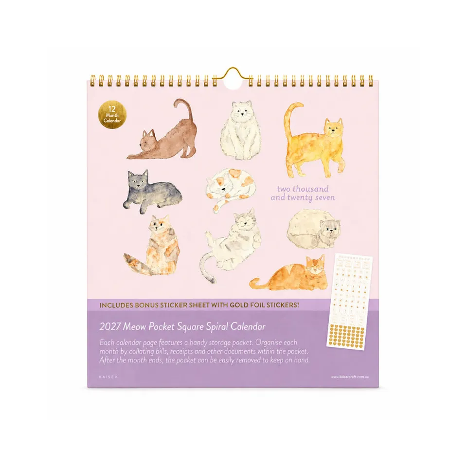 KaiserCraft Pocket Square 2027 lommekalender MEOW med lommer