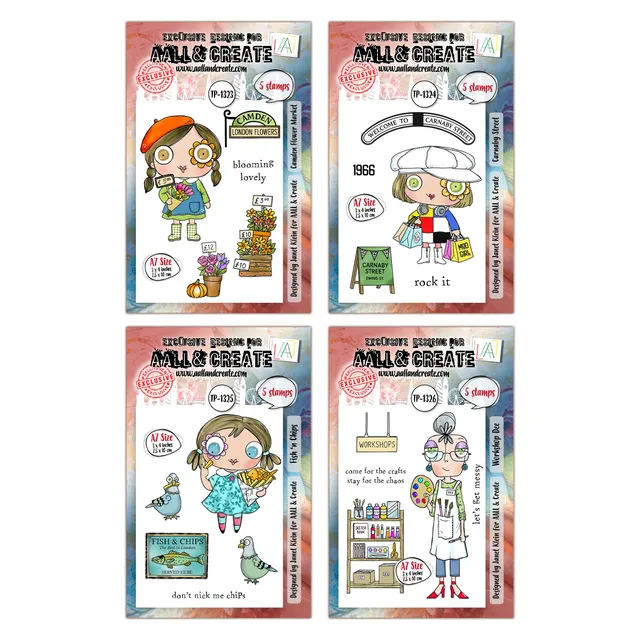 AALL & Create Postcards From London stempelsett bundle 4x A7 klar