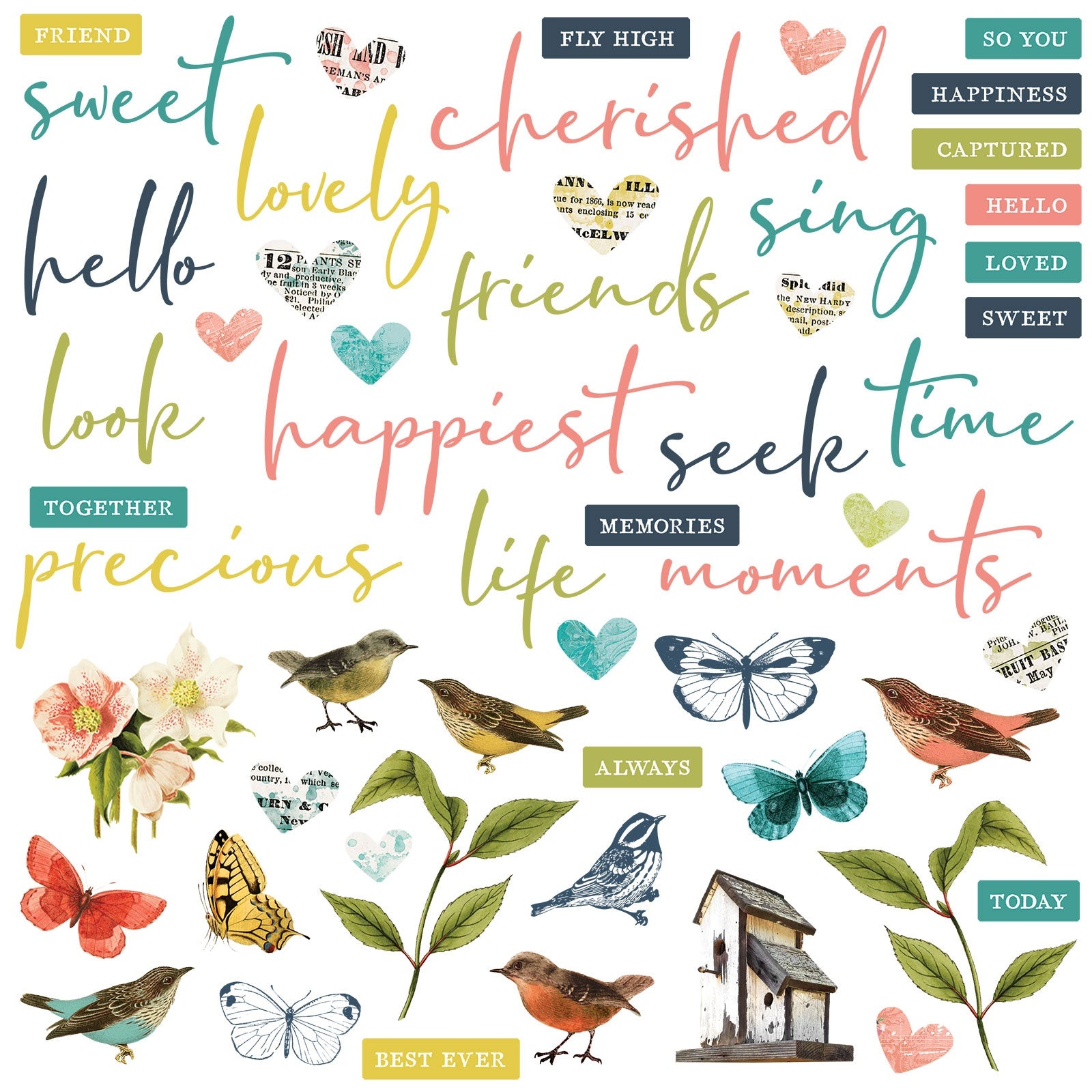 49 and Market Birdsong chipboard pynt fugler mixed