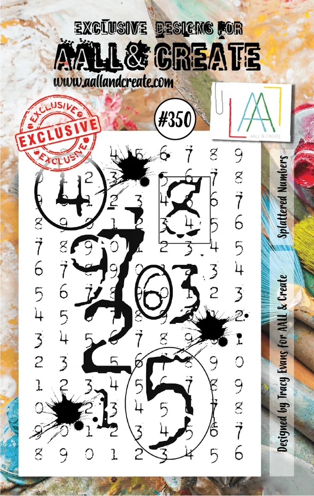Aall and Create #350 Splattered Numbers stempelsett A7 tall