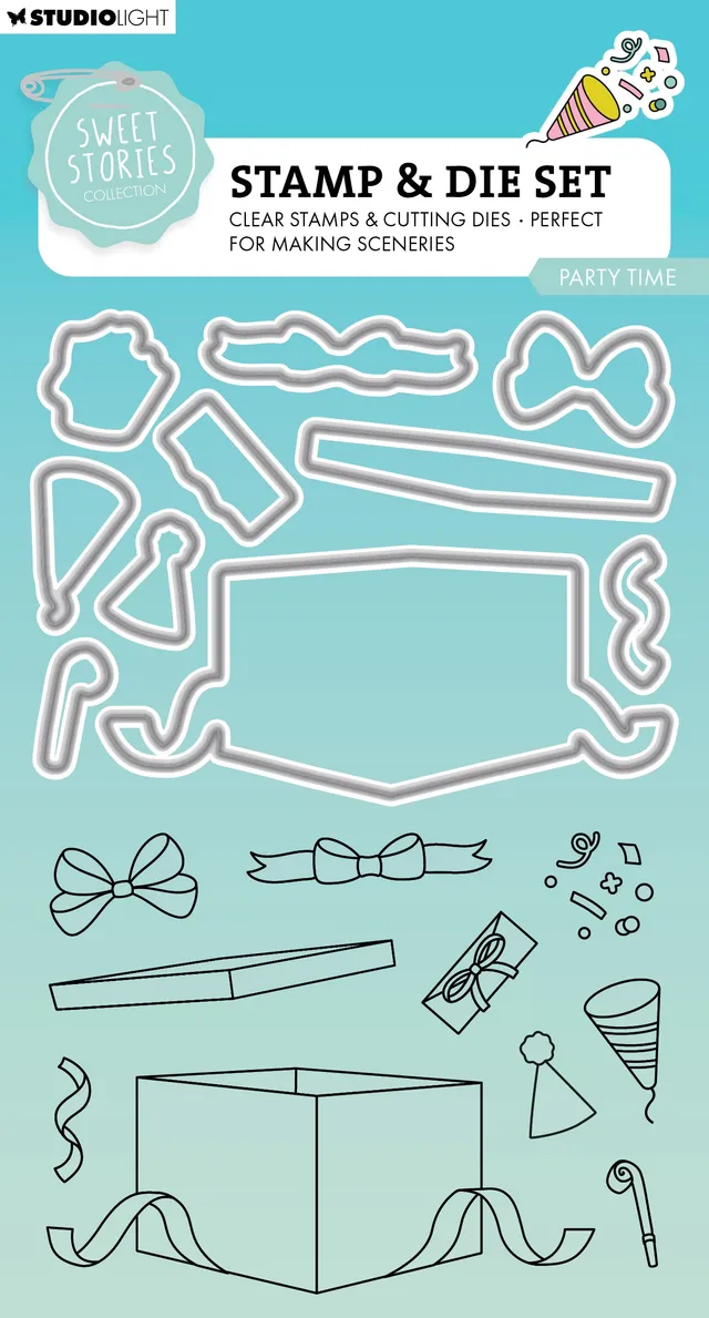 Studio Light Sweet Stories Party Time stempel + dies bursdag