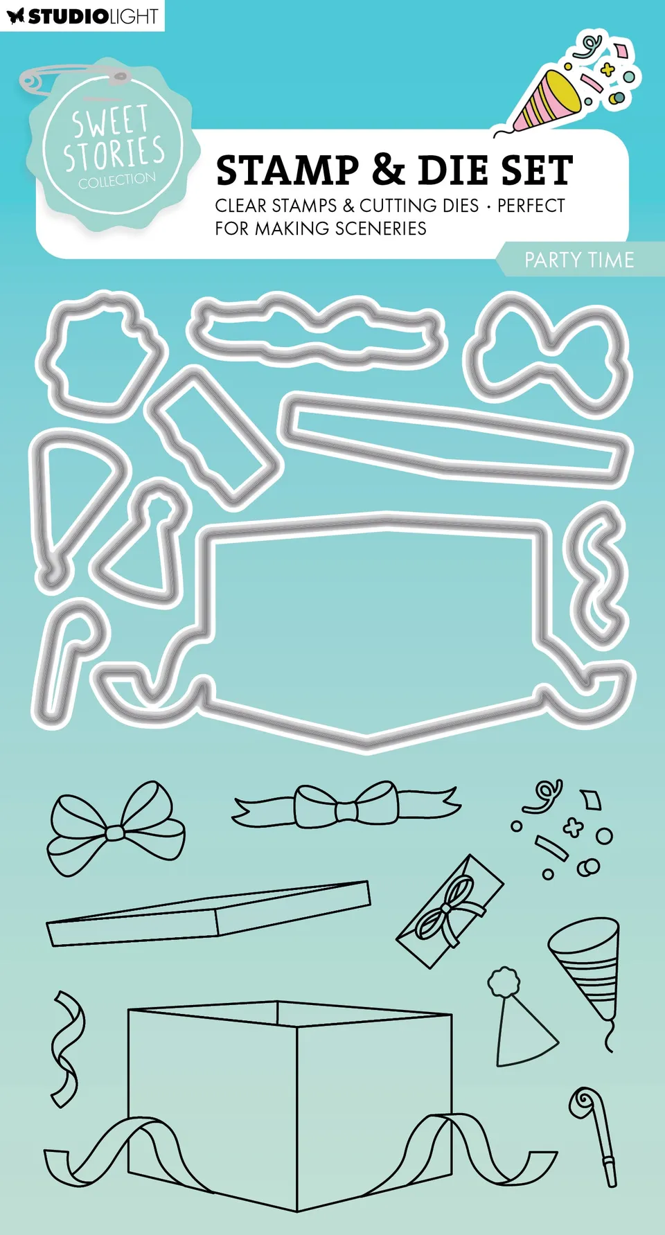 Studio Light Sweet Stories Party Time stempel + dies bursdag