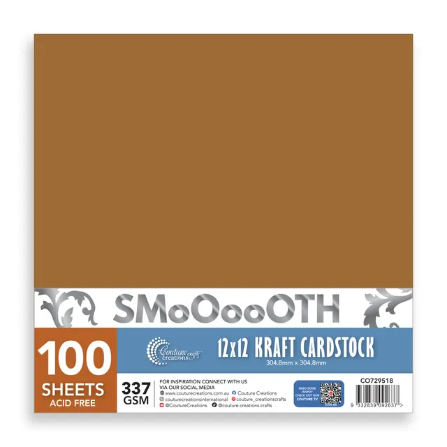 Couture Creations Kraft kartong 12x12 337 gsm 100 ark glatt