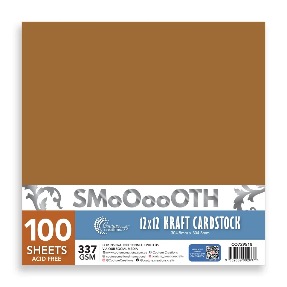 Couture Creations Kraft kartong 12x12 337 gsm 100 ark glatt