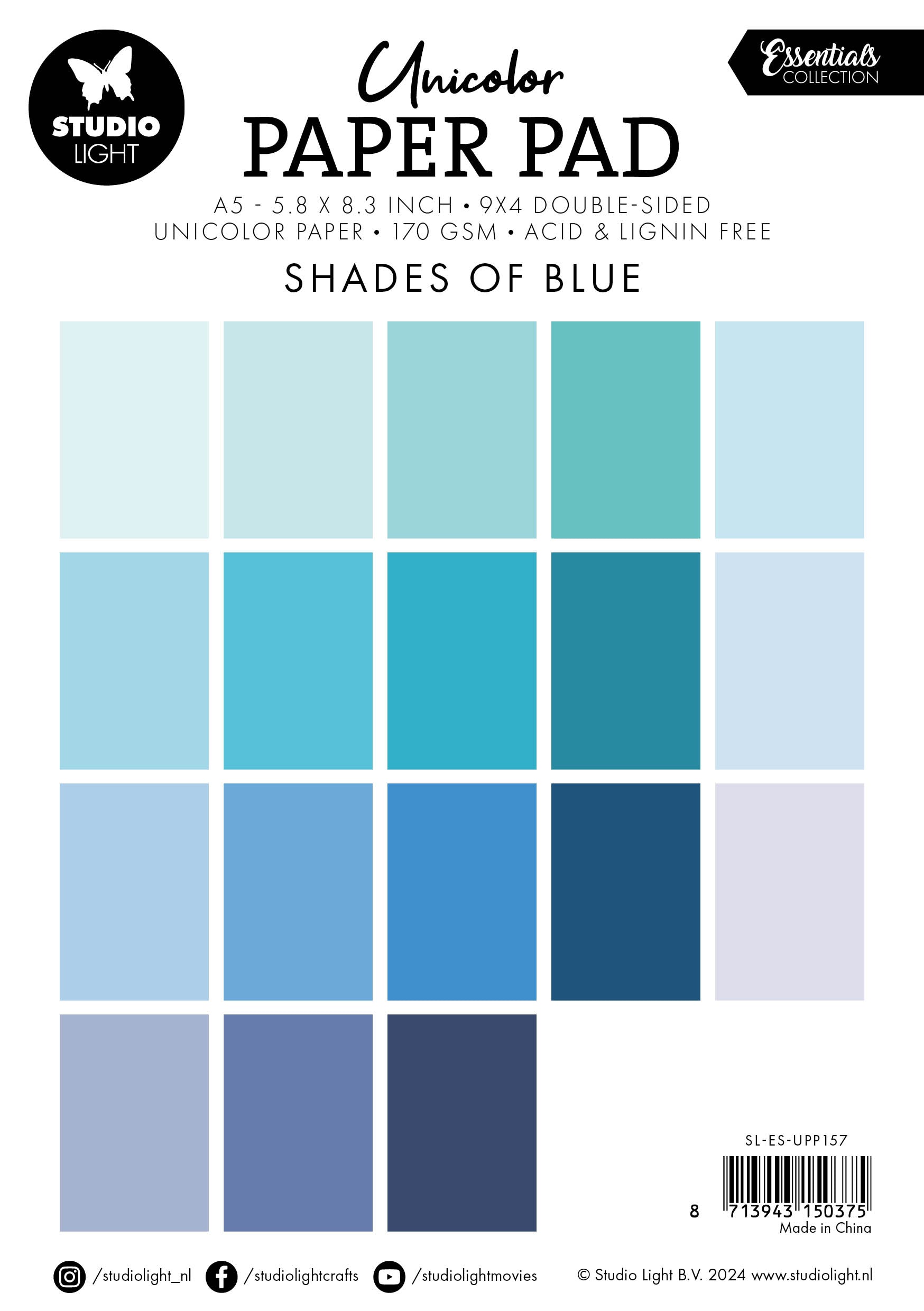 Studio Light Essentials Shades of blue papirblokk A5 36 ark