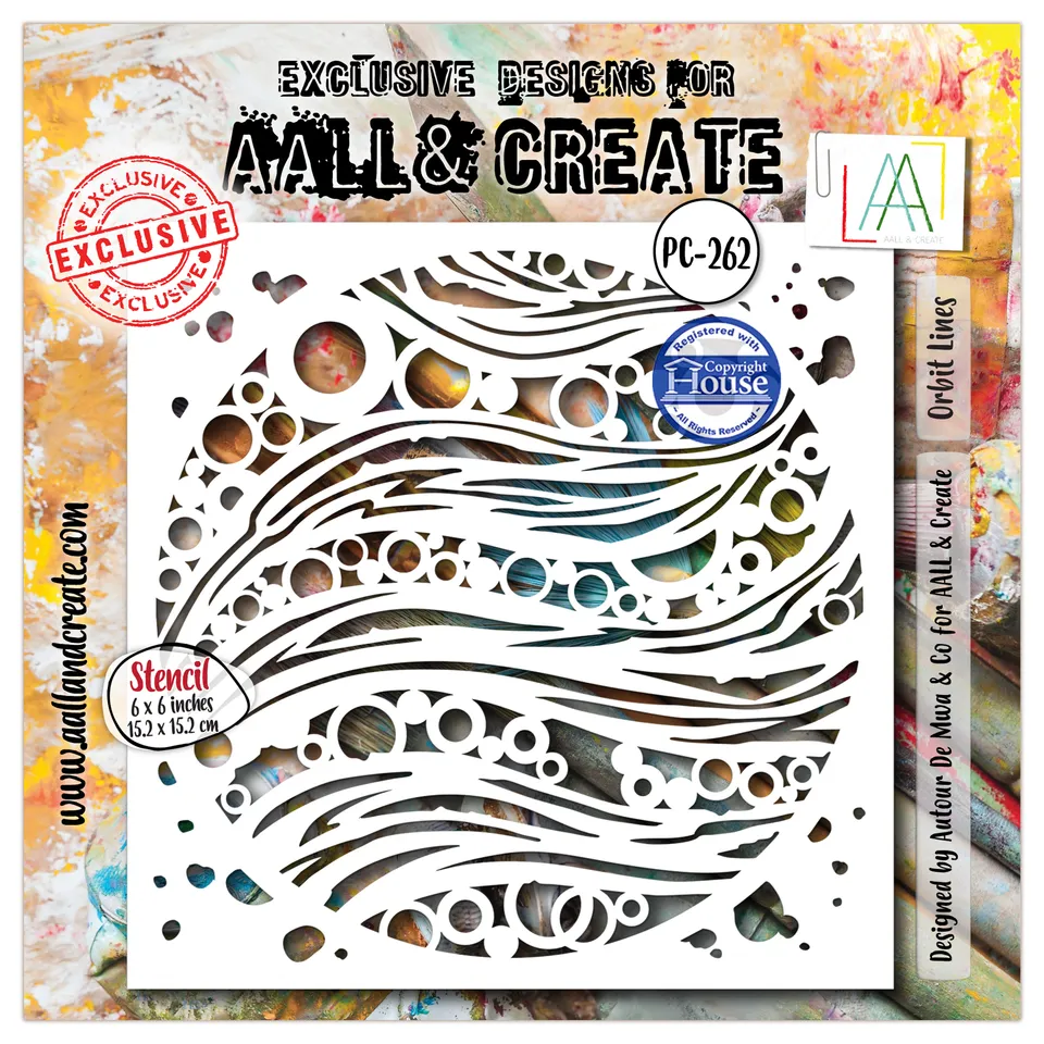 AALL & Create PC-262 Orbit Lines sjablong 15x15 cm gjenbrukbar