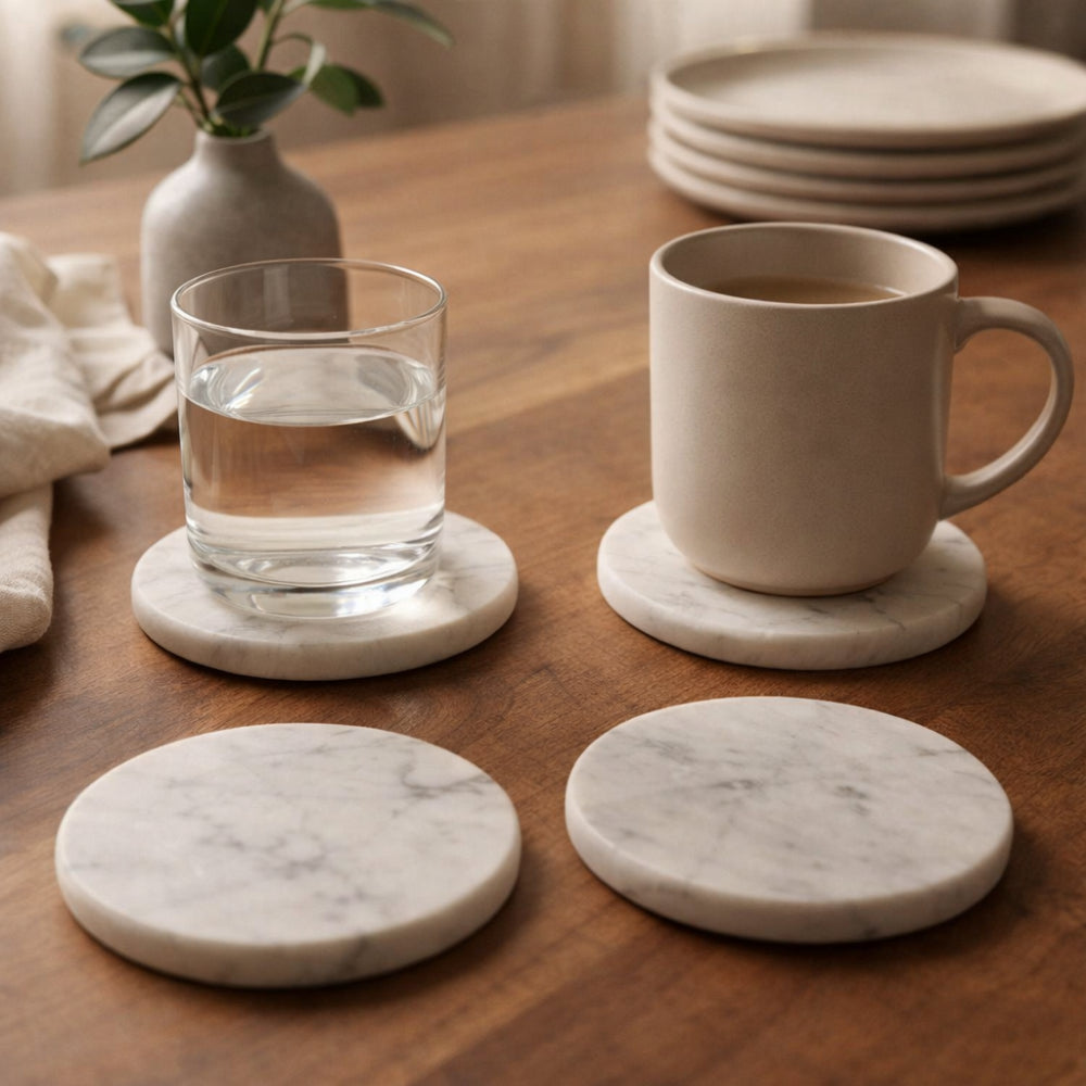 KaiserCraft Lake House drikkebrikker marmor 4-pk 10cm