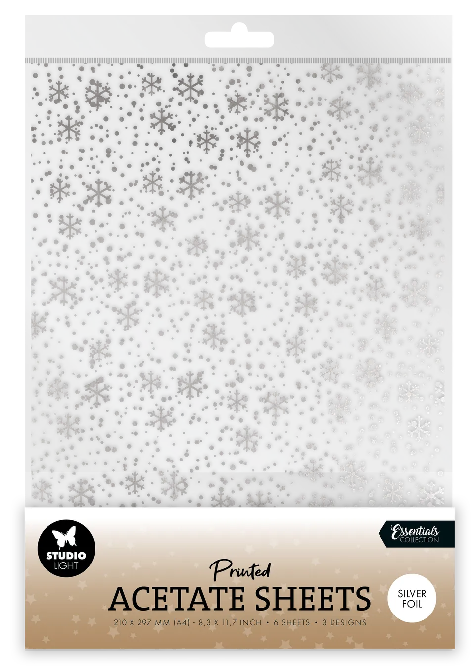 Studio Light Essentials Snowflakes Silver acetatark 6-pk