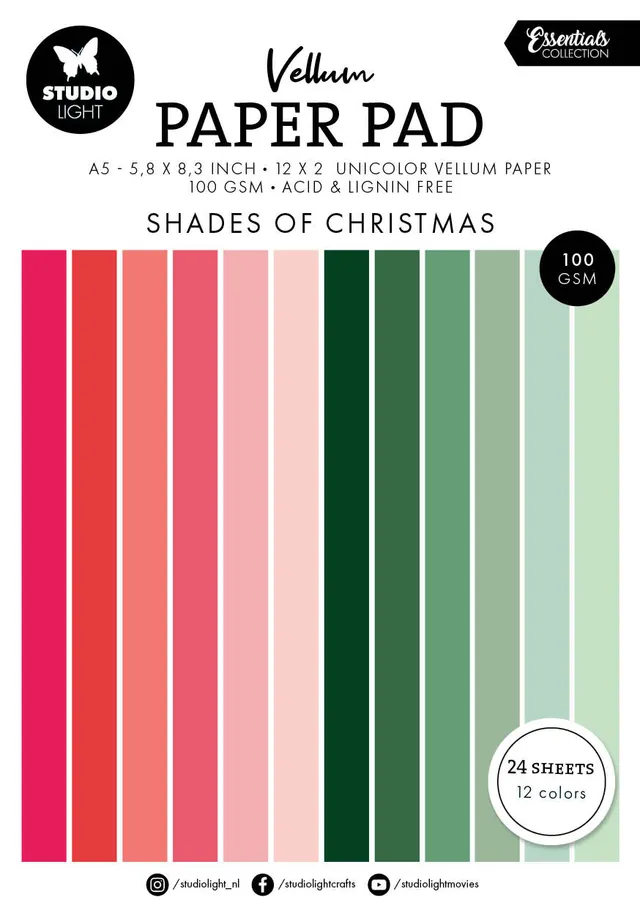 Studio Light Essentials vellumblokk Shades of Christmas A5 36 ark
