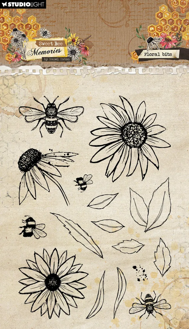 Hazel Eaton Sweet Bee Floral Bits clear stamps blomst