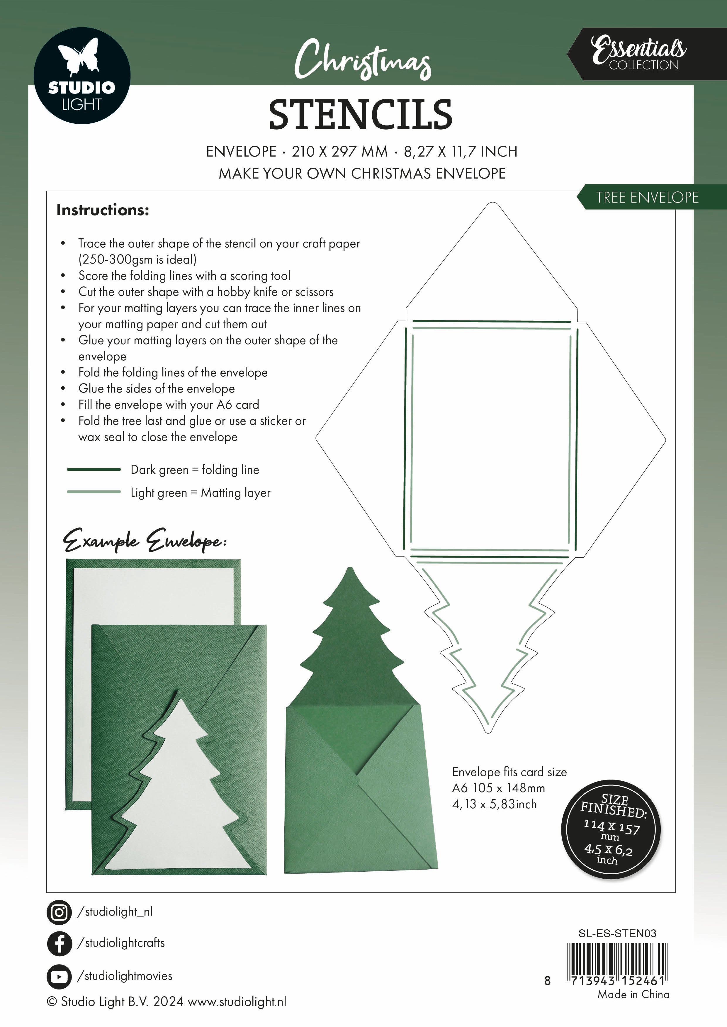 Studio Light Essentials Tree Envelope sjablong 148x210 mm