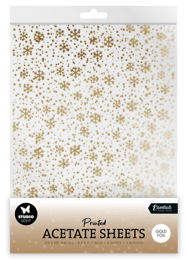 Studio Light Essentials Snowflakes Gold acetateark 6 stk gull
