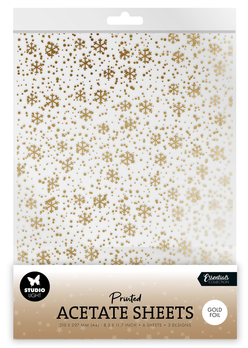 Studio Light Essentials Snowflakes Gold acetateark 6 stk gull