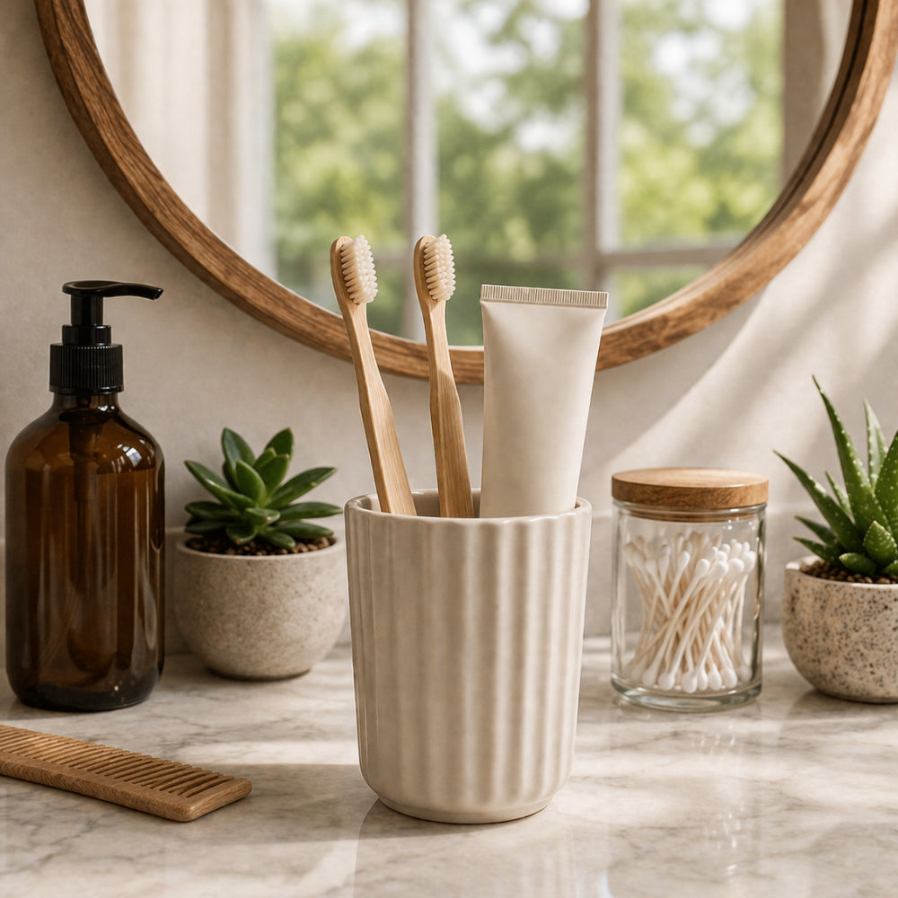KaiserCraft Evergreen tannbørsteholder sand steintøy