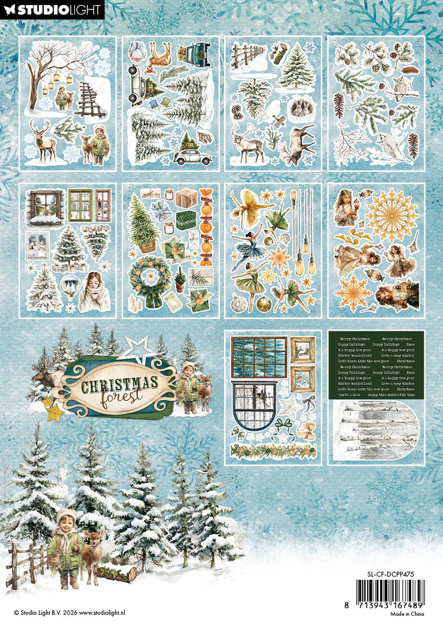 Studio Light Christmas Forest dieskutt papirblokk 20 ark julepapir