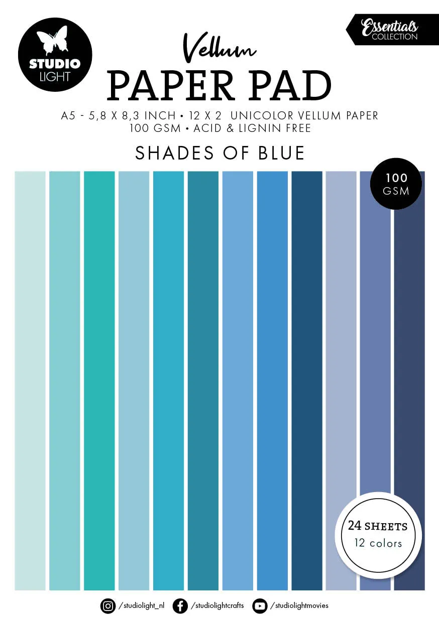 Studio Light Essentials Vellum Paper Pad Shades of Blue A5 36 ark