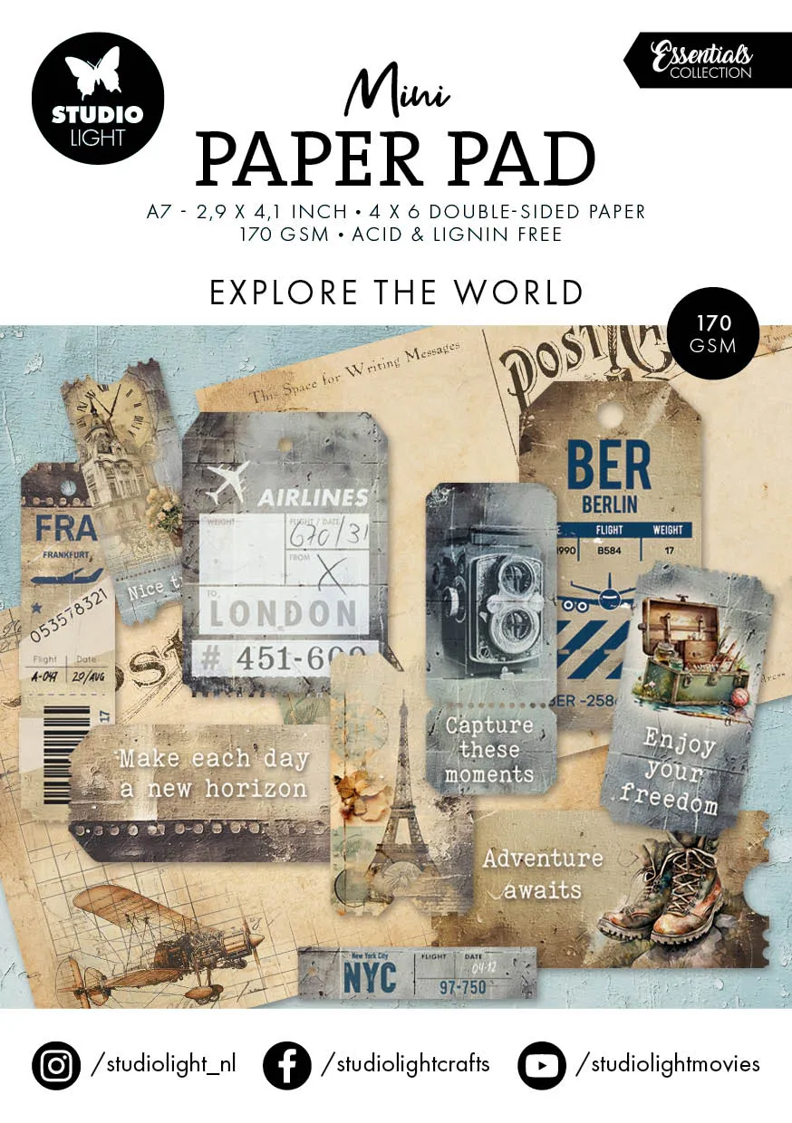 Studio Light Essentials Explore the World papirblokk 74x105 mm reisemotiv