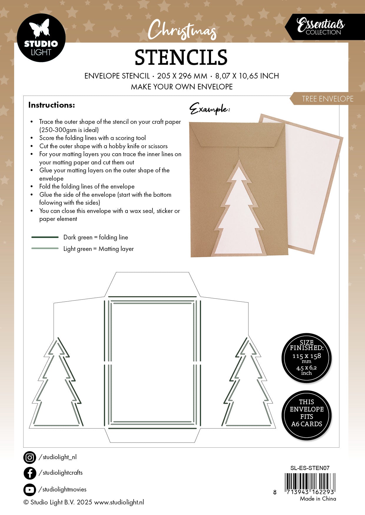 Studio Light Essentials Christmas Tree Envelope sjablong jul