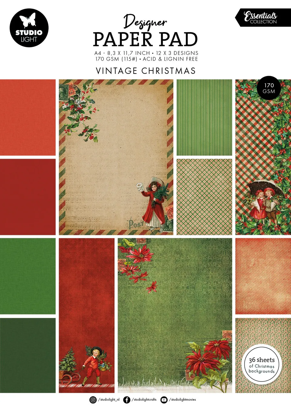 Studio Light Essentials Vintage Christmas papirblokk 36 ark