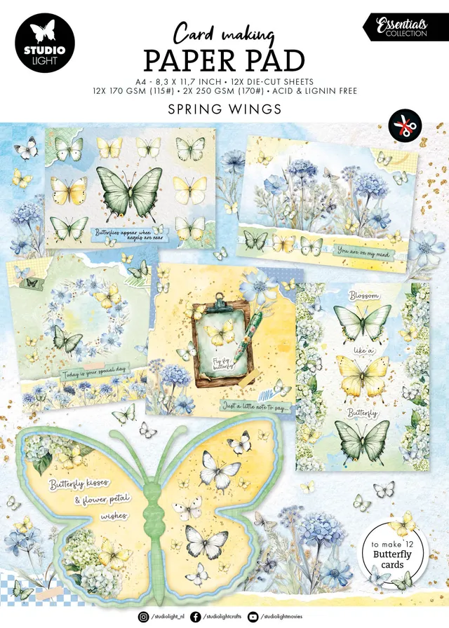 Studio Light Essentials Butterflies papirblokk 14 ark sommerfugl
